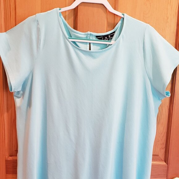 Lands' End Women's Aqua Blue Hi-Low Cotton Blend Short Sleeve Top, Size: 1X - Picture 2 of 16
